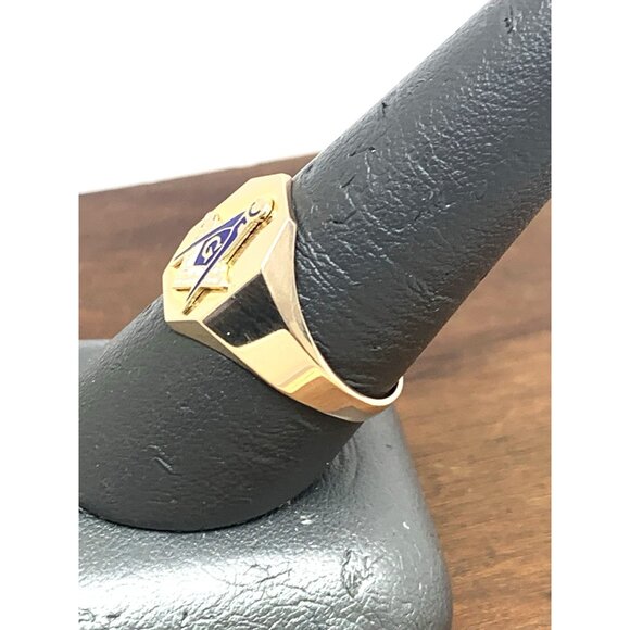 Masonic Ring 10k Yellow Gold Freemasonry Blue G Logo Vintage Men's Size 9 - Picture 8 of 14